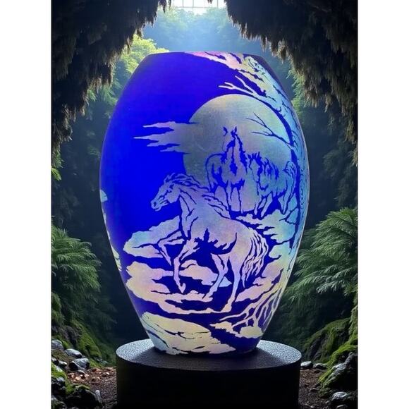 Fenton Favrene Wild Horses Oval Vase-Robin Spindler-Signed Limited Ed-2005-Art - Picture 1 of 8